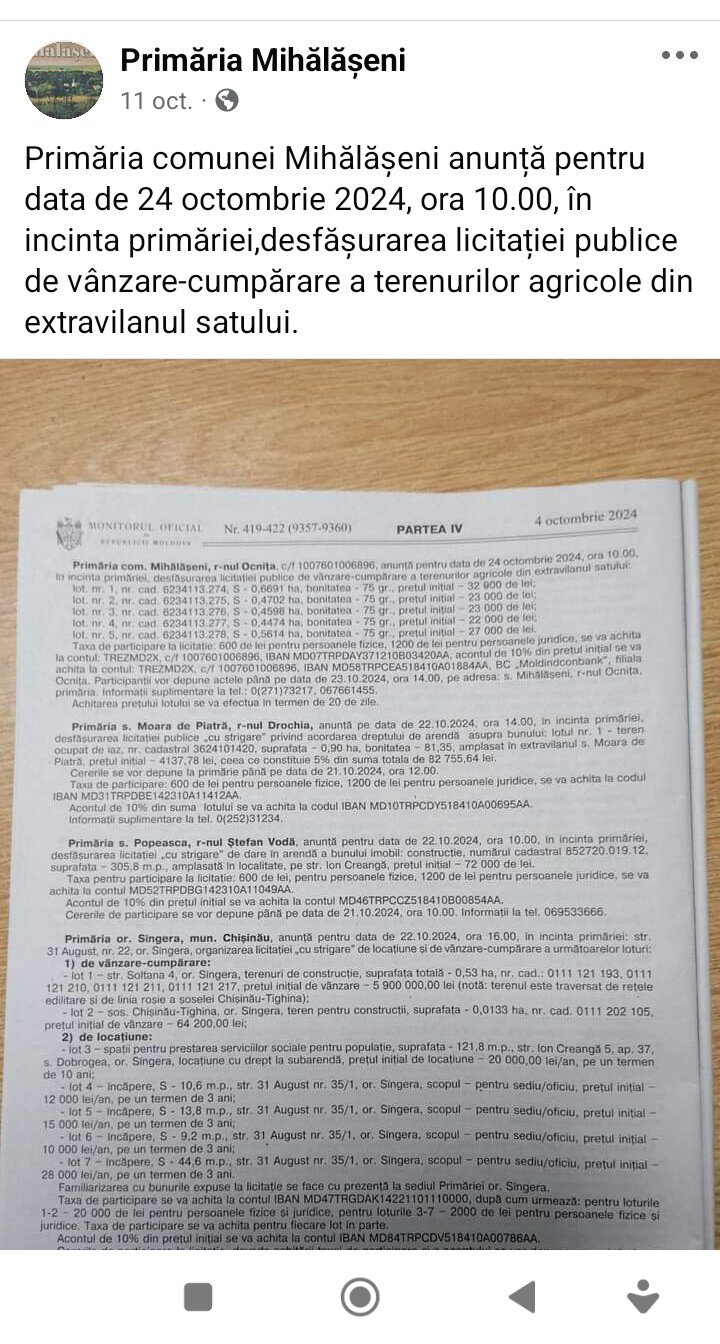 Licitaţie publică de vânzare cumpărare a terenurilor agricole